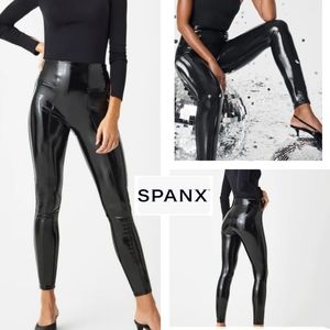 Spanx Black Faux Patent Leather High Rise Black Leggings